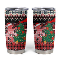 Latvia Christmas Tumbler Cup with Red Lion, Holiday Tree, and Nordic Pattern Design - Wonder Print Shop
