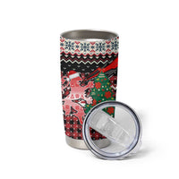 Latvia Christmas Tumbler Cup with Red Lion, Holiday Tree, and Nordic Pattern Design - Wonder Print Shop