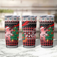 Latvia Christmas Tumbler Cup with Red Lion, Holiday Tree, and Nordic Pattern Design - Wonder Print Shop