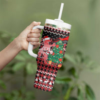 Latvia Christmas Tumbler With Handle with Red Lion, Holiday Tree, and Nordic Pattern Design - Wonder Print Shop