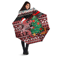 Latvia Christmas Umbrella with Red Lion, Holiday Tree, and Nordic Pattern Design - Wonder Print Shop