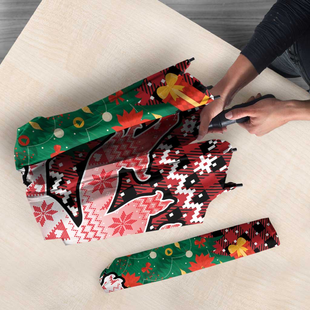 Latvia Christmas Umbrella with Red Lion, Holiday Tree, and Nordic Pattern Design - Wonder Print Shop