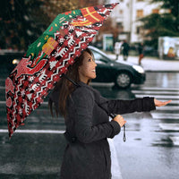 Latvia Christmas Umbrella with Red Lion, Holiday Tree, and Nordic Pattern Design - Wonder Print Shop