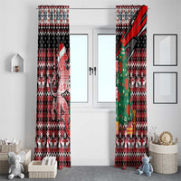 Latvia Christmas Window Curtain with Red Lion, Holiday Tree, and Nordic Pattern Design - Wonder Print Shop