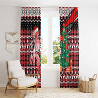 Latvia Christmas Window Curtain with Red Lion, Holiday Tree, and Nordic Pattern Design - Wonder Print Shop