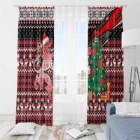 Latvia Christmas Window Curtain with Red Lion, Holiday Tree, and Nordic Pattern Design - Wonder Print Shop