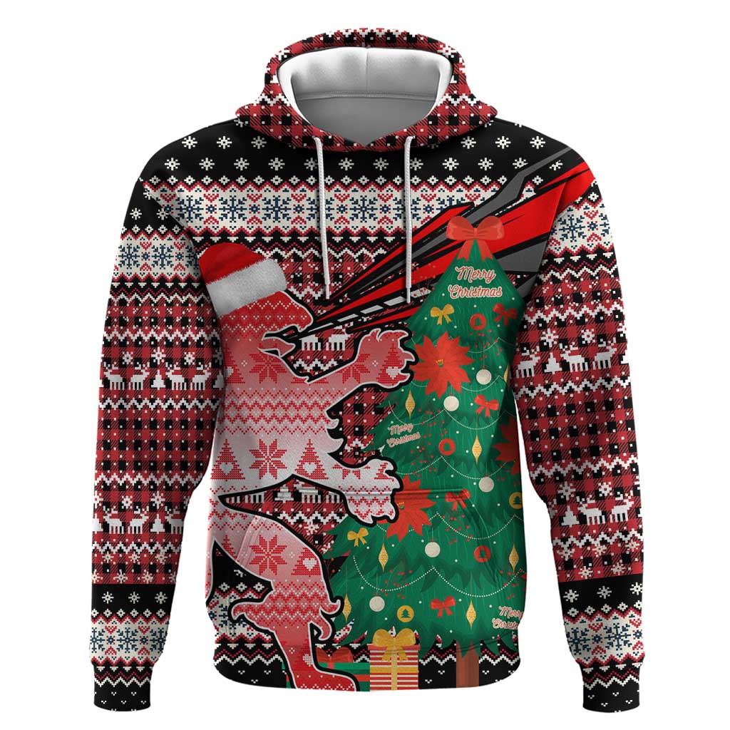 Latvia Christmas Zip Hoodie with Red Lion, Holiday Tree, and Nordic Pattern Design - Wonder Print Shop