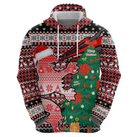Latvia Christmas Zip Hoodie with Red Lion, Holiday Tree, and Nordic Pattern Design - Wonder Print Shop