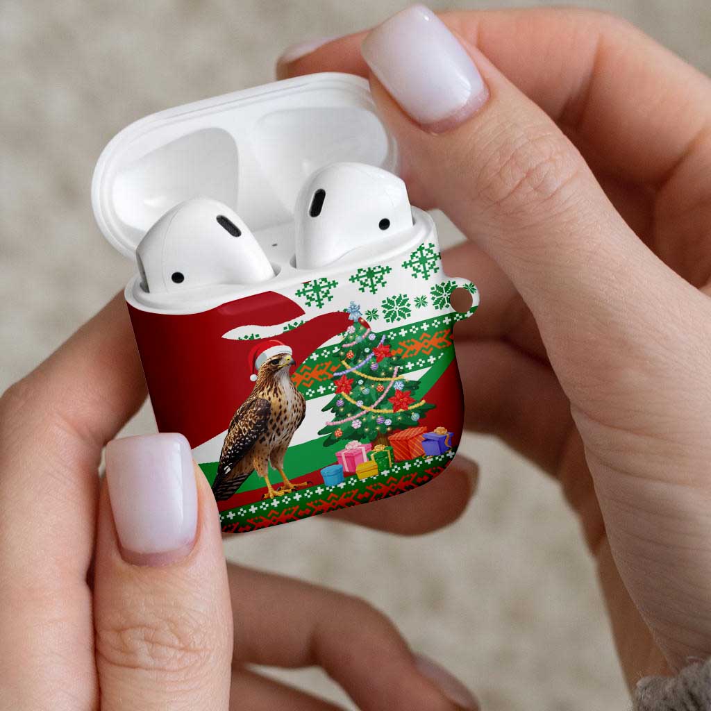 Lebanon Christmas AirPods Case with Falcon, Holiday Tree, and Red Green Snowflake Pattern - Wonder Print Shop