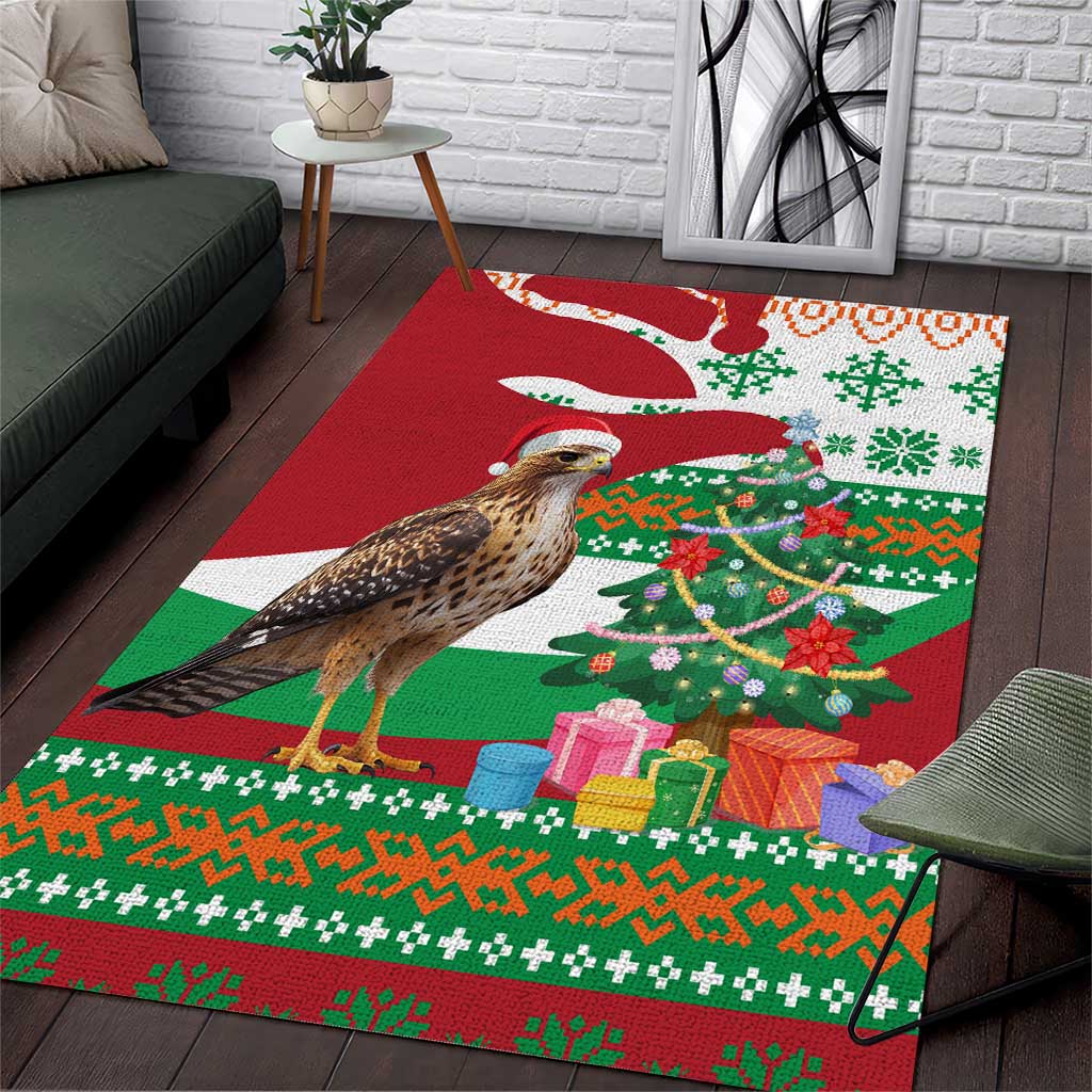 Lebanon Christmas Area Rug with Falcon, Holiday Tree, and Red Green Snowflake Pattern - Wonder Print Shop