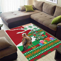 Lebanon Christmas Area Rug with Falcon, Holiday Tree, and Red Green Snowflake Pattern - Wonder Print Shop
