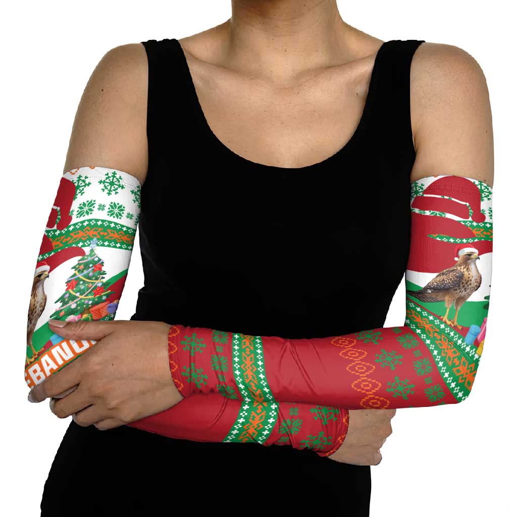 Lebanon Christmas Arm Sleeves with Falcon, Holiday Tree, and Red Green Snowflake Pattern - Wonder Print Shop