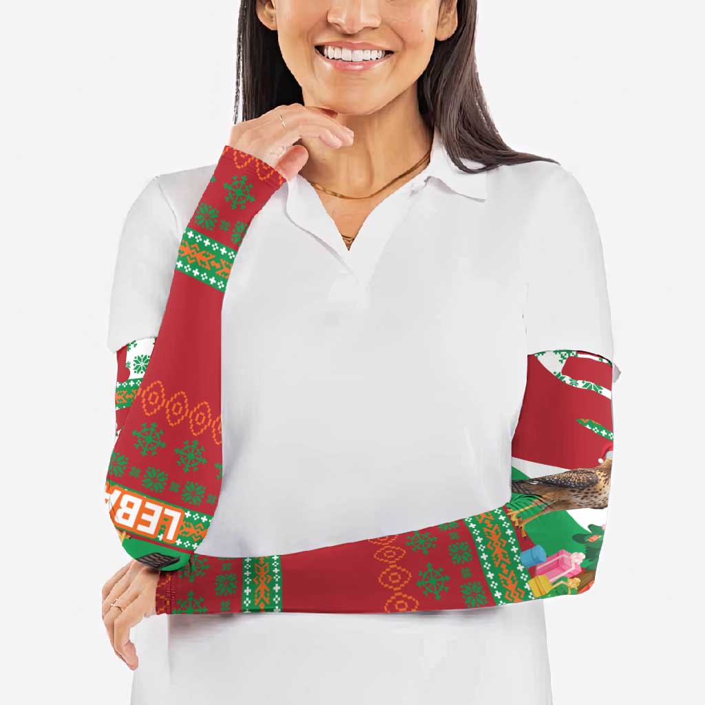 Lebanon Christmas Arm Sleeves with Falcon, Holiday Tree, and Red Green Snowflake Pattern - Wonder Print Shop