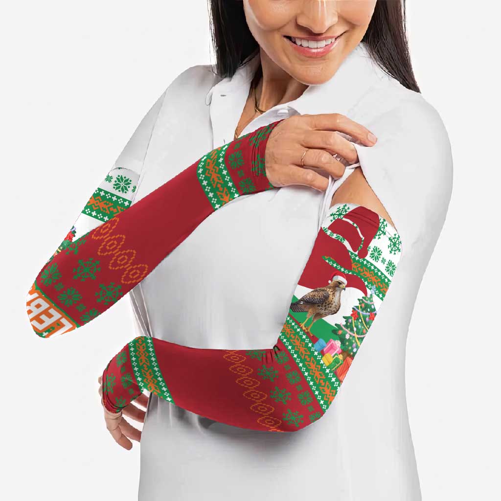 Lebanon Christmas Arm Sleeves with Falcon, Holiday Tree, and Red Green Snowflake Pattern - Wonder Print Shop