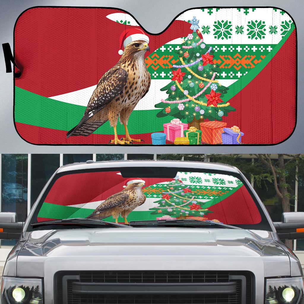 Lebanon Christmas Auto Sun Shade with Falcon, Holiday Tree, and Red Green Snowflake Pattern - Wonder Print Shop