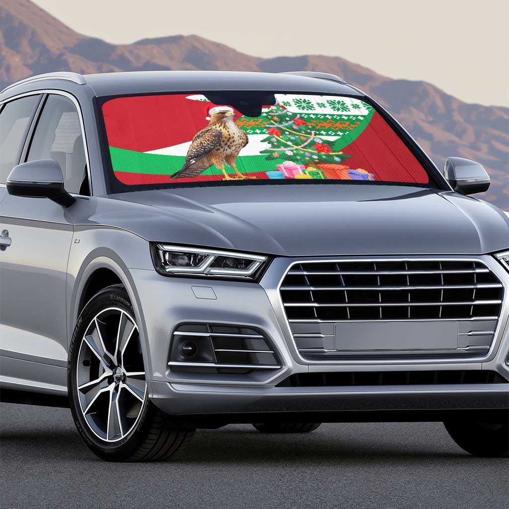 Lebanon Christmas Auto Sun Shade with Falcon, Holiday Tree, and Red Green Snowflake Pattern - Wonder Print Shop