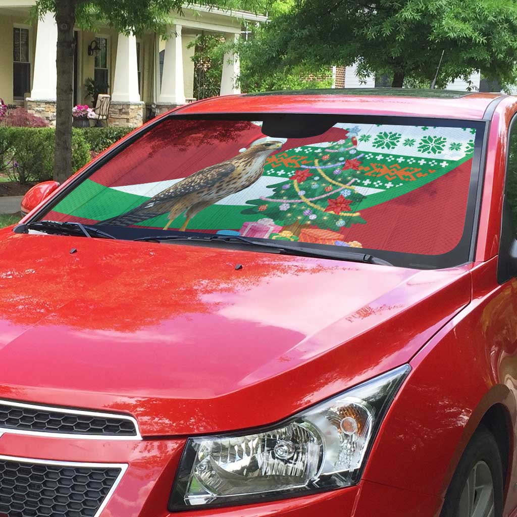 Lebanon Christmas Auto Sun Shade with Falcon, Holiday Tree, and Red Green Snowflake Pattern - Wonder Print Shop