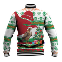 Lebanon Christmas Baseball Jacket with Falcon, Holiday Tree, and Red Green Snowflake Pattern - Wonder Print Shop