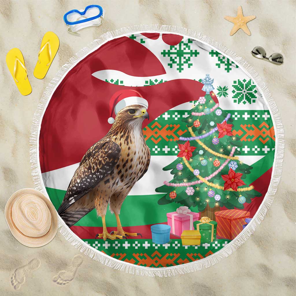 Lebanon Christmas Beach Blanket with Falcon, Holiday Tree, and Red Green Snowflake Pattern - Wonder Print Shop