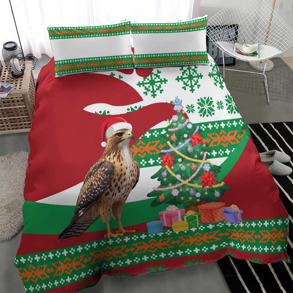 Lebanon Christmas Bedding Set with Falcon, Holiday Tree, and Red Green Snowflake Pattern - Wonder Print Shop