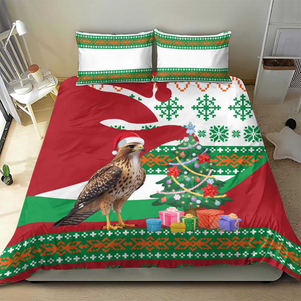 Lebanon Christmas Bedding Set with Falcon, Holiday Tree, and Red Green Snowflake Pattern - Wonder Print Shop