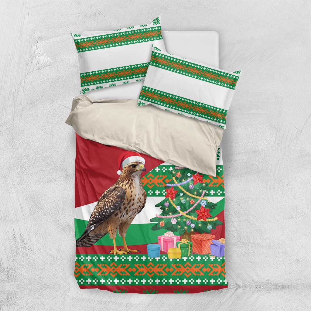Lebanon Christmas Bedding Set with Falcon, Holiday Tree, and Red Green Snowflake Pattern - Wonder Print Shop