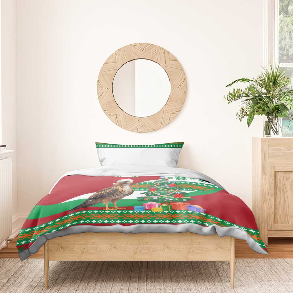 Lebanon Christmas Bedding Set with Falcon, Holiday Tree, and Red Green Snowflake Pattern - Wonder Print Shop