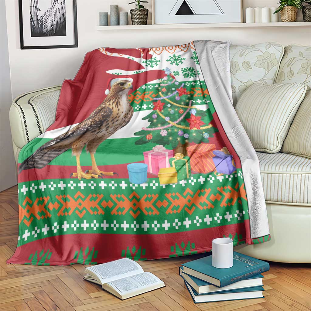 Lebanon Christmas Blanket with Falcon, Holiday Tree, and Red Green Snowflake Pattern - Wonder Print Shop