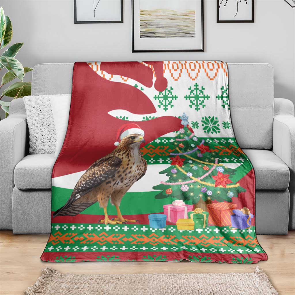Lebanon Christmas Blanket with Falcon, Holiday Tree, and Red Green Snowflake Pattern - Wonder Print Shop