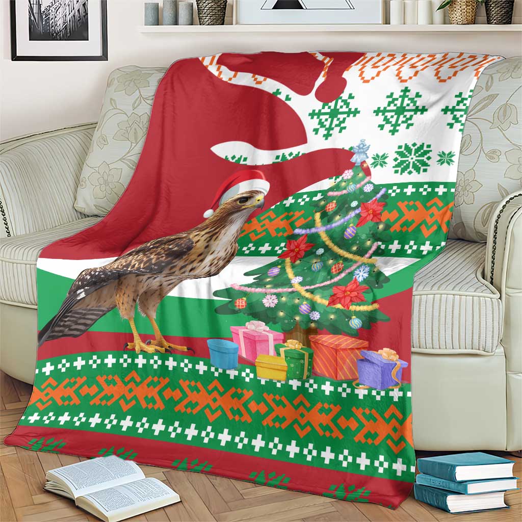 Lebanon Christmas Blanket with Falcon, Holiday Tree, and Red Green Snowflake Pattern - Wonder Print Shop