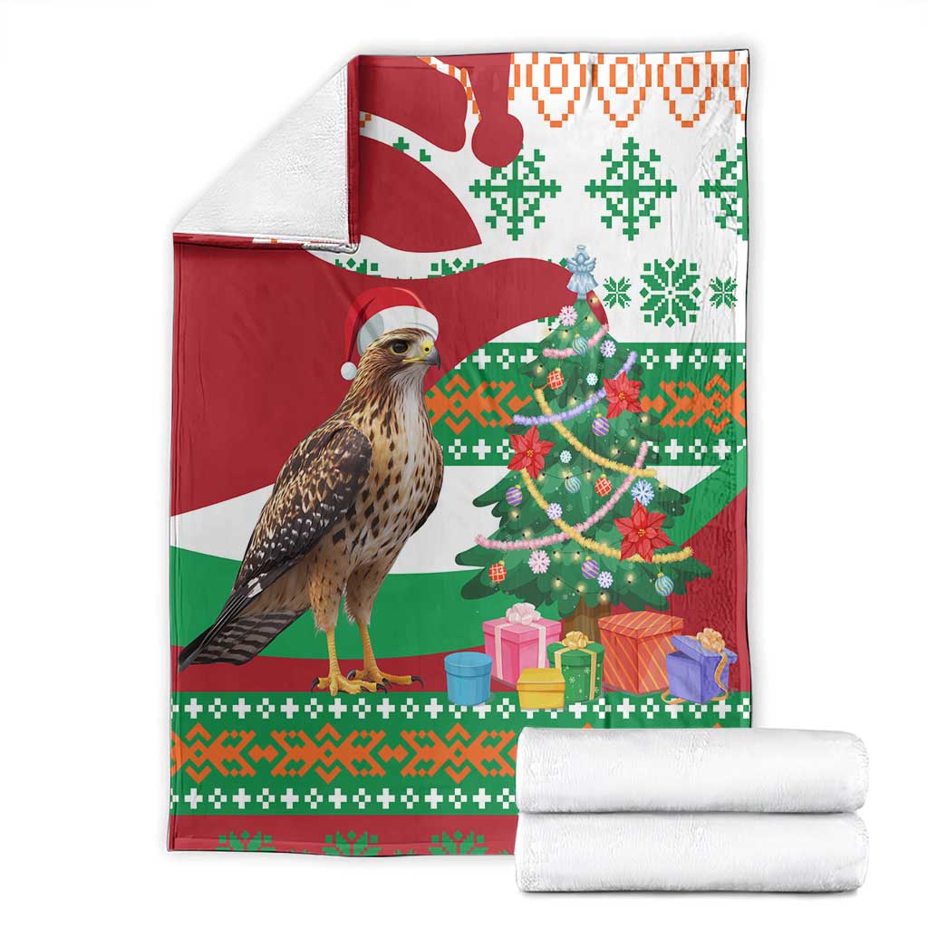 Lebanon Christmas Blanket with Falcon, Holiday Tree, and Red Green Snowflake Pattern - Wonder Print Shop
