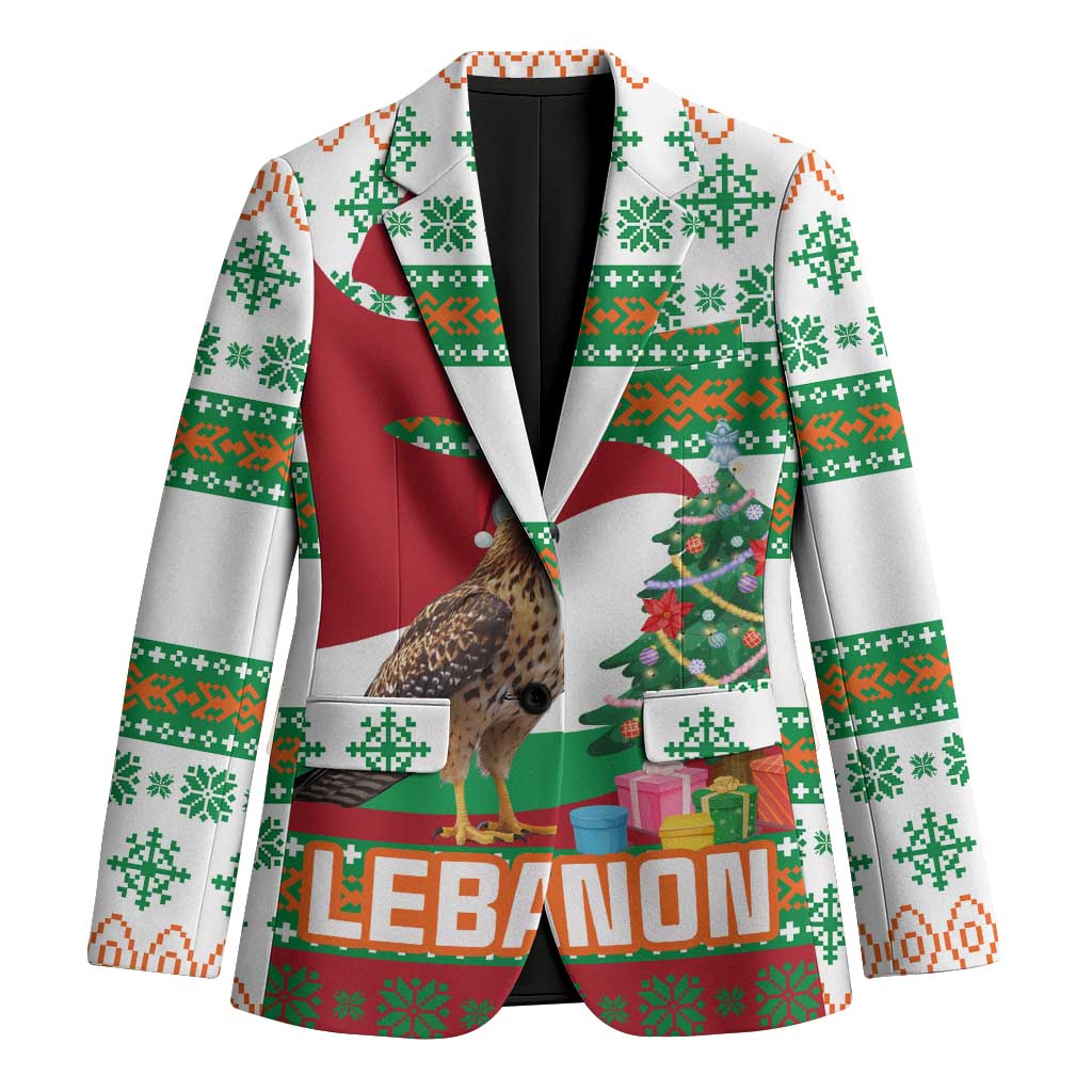 Lebanon Christmas Blazer with Falcon, Holiday Tree, and Red Green Snowflake Pattern - Wonder Print Shop