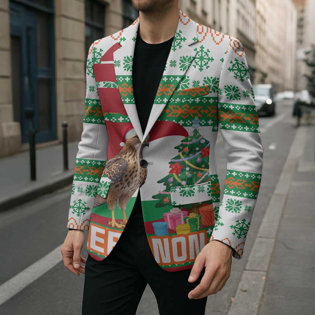 Lebanon Christmas Blazer with Falcon, Holiday Tree, and Red Green Snowflake Pattern - Wonder Print Shop