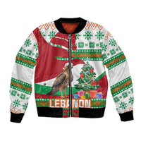 Lebanon Christmas Bomber Jacket with Falcon, Holiday Tree, and Red Green Snowflake Pattern - Wonder Print Shop