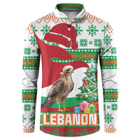 Lebanon Christmas Button Sweatshirt with Falcon, Holiday Tree, and Red Green Snowflake Pattern - Wonder Print Shop