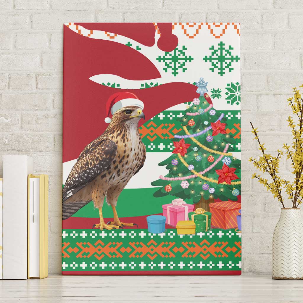 Lebanon Christmas Canvas Wall Art with Falcon, Holiday Tree, and Red Green Snowflake Pattern - Wonder Print Shop
