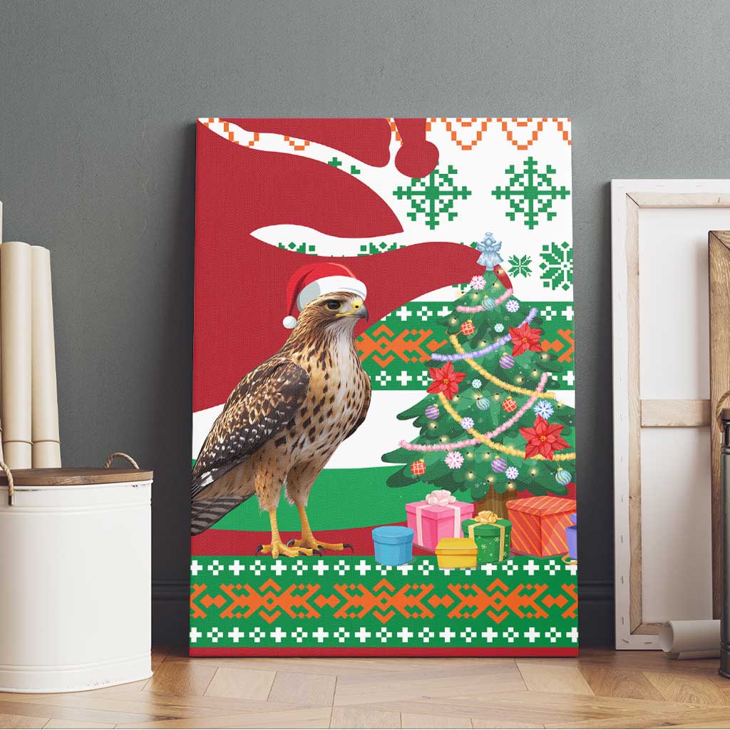 Lebanon Christmas Canvas Wall Art with Falcon, Holiday Tree, and Red Green Snowflake Pattern - Wonder Print Shop