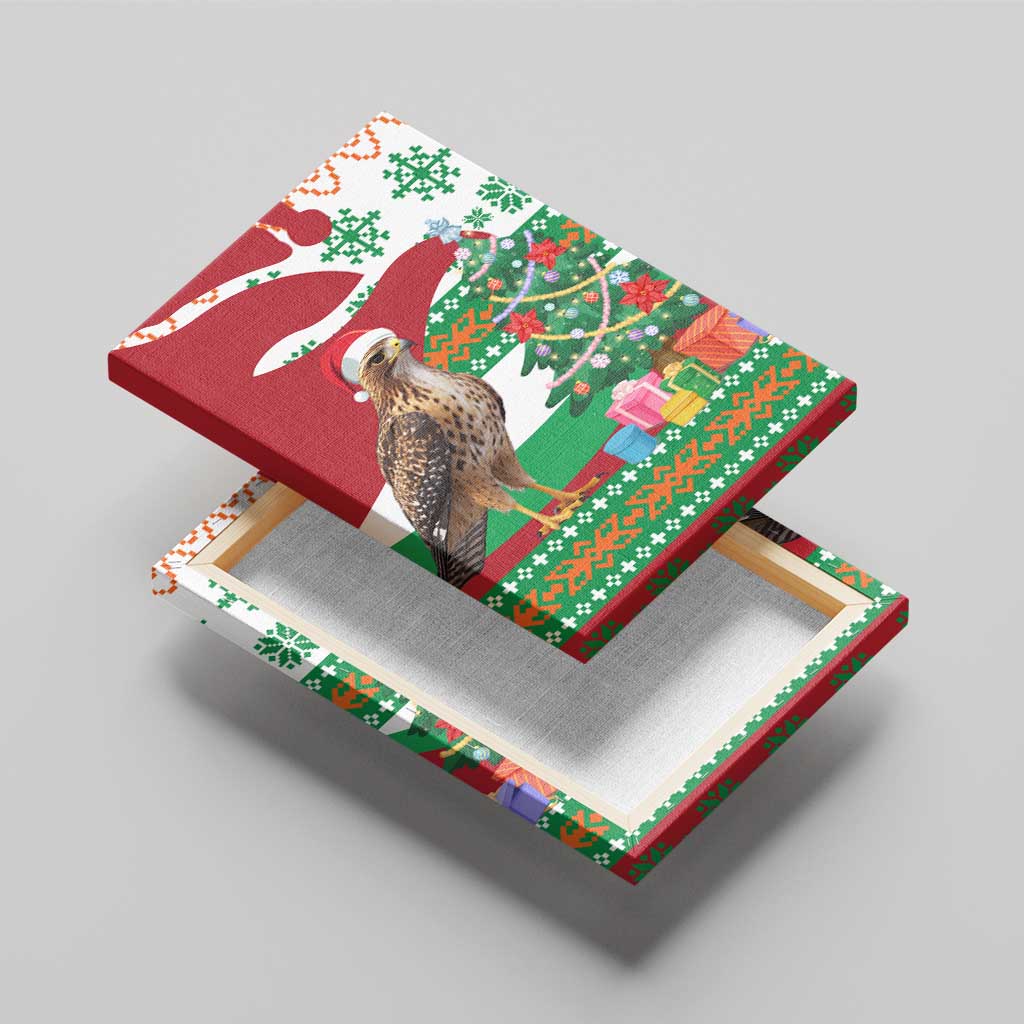 Lebanon Christmas Canvas Wall Art with Falcon, Holiday Tree, and Red Green Snowflake Pattern - Wonder Print Shop