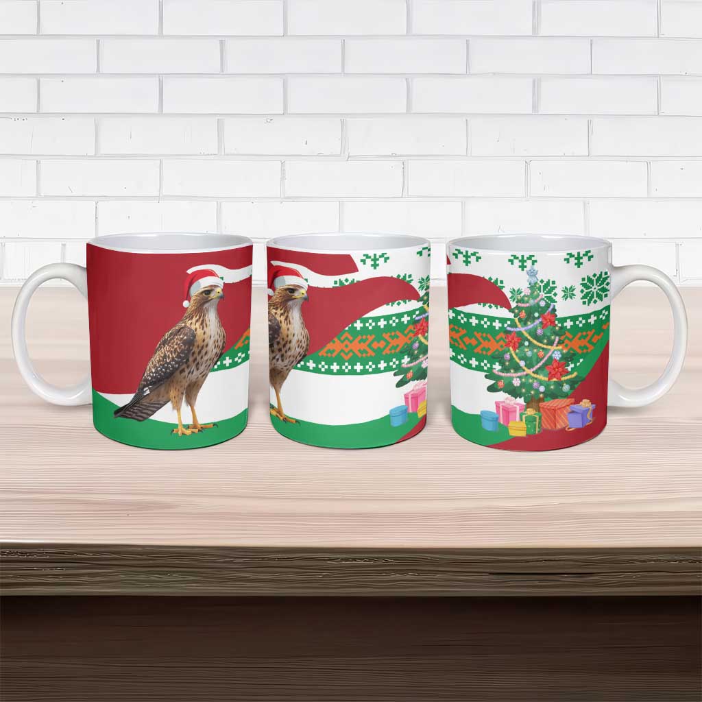Lebanon Christmas Ceramic Mug with Falcon, Holiday Tree, and Red Green Snowflake Pattern - Wonder Print Shop