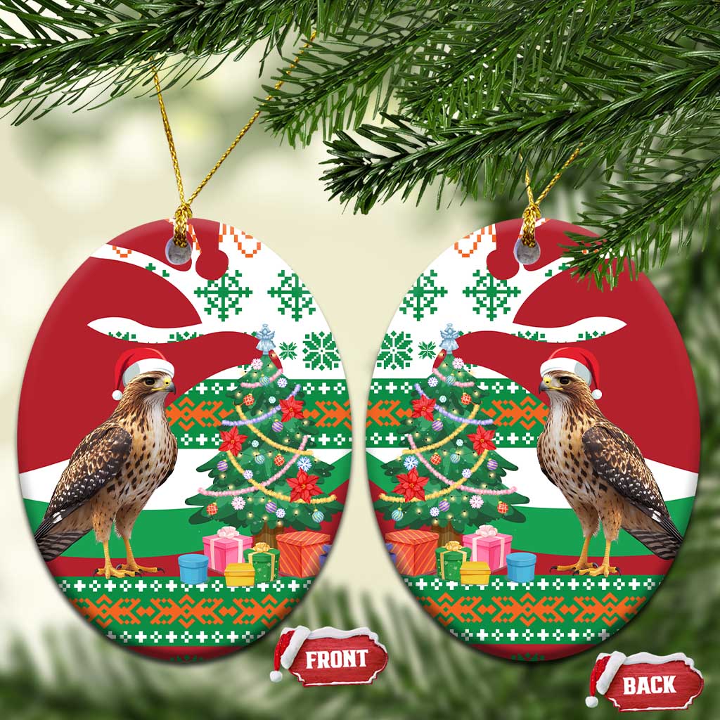 Lebanon Christmas Ceramic Ornament with Falcon, Holiday Tree, and Red Green Snowflake Pattern - Wonder Print Shop
