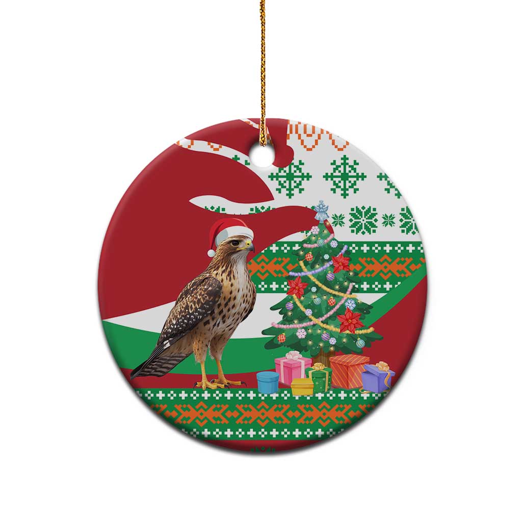 Lebanon Christmas Ceramic Ornament with Falcon, Holiday Tree, and Red Green Snowflake Pattern - Wonder Print Shop