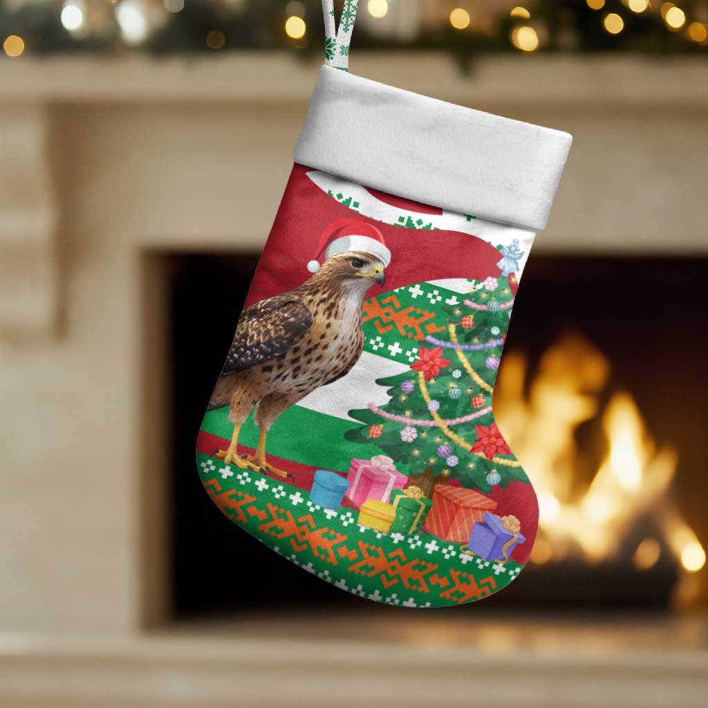 Lebanon Christmas Stocking with Falcon, Holiday Tree, and Red Green Snowflake Pattern - Wonder Print Shop
