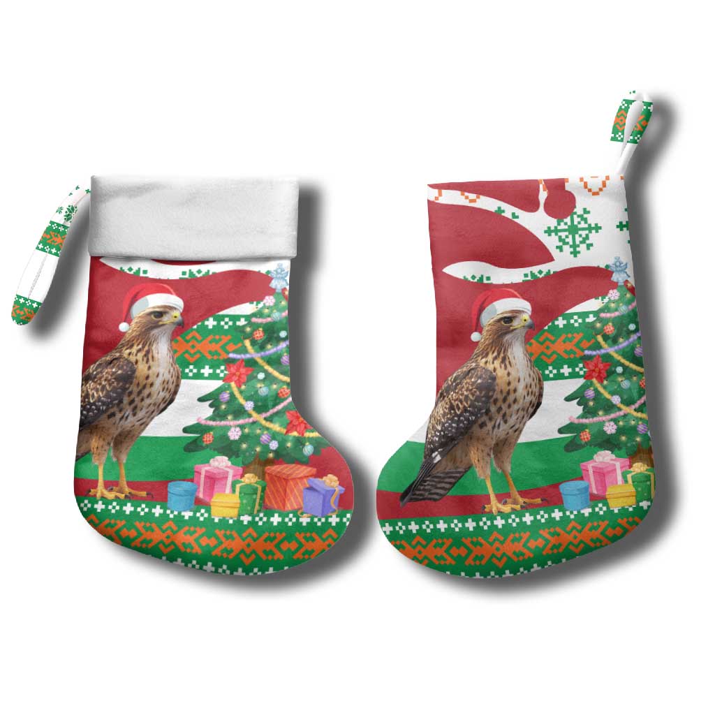 Lebanon Christmas Stocking with Falcon, Holiday Tree, and Red Green Snowflake Pattern - Wonder Print Shop