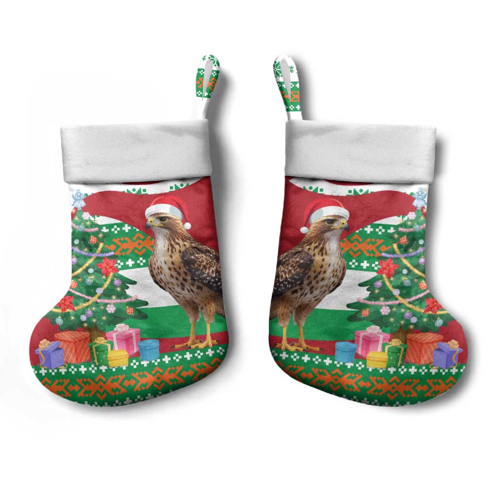 Lebanon Christmas Stocking with Falcon, Holiday Tree, and Red Green Snowflake Pattern - Wonder Print Shop