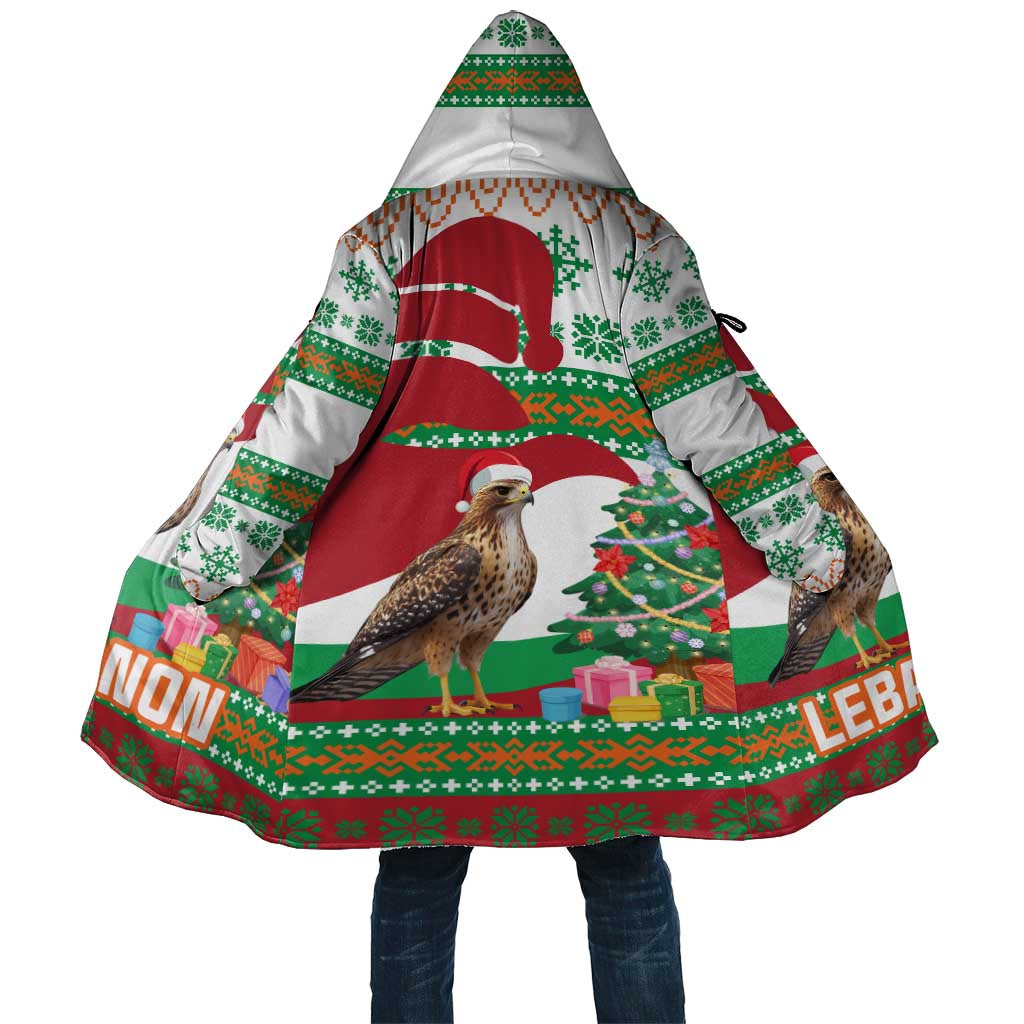 Lebanon Christmas Cloak with Falcon, Holiday Tree, and Red Green Snowflake Pattern - Wonder Print Shop