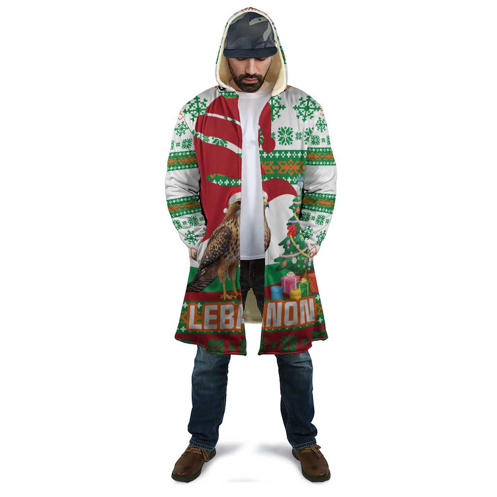 Lebanon Christmas Cloak with Falcon, Holiday Tree, and Red Green Snowflake Pattern - Wonder Print Shop