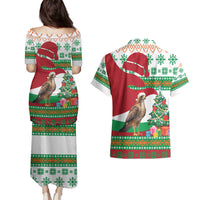 Lebanon Christmas Couples Matching Puletasi and Hawaiian Shirt with Falcon, Holiday Tree, and Red Green Snowflake Pattern - Wonder Print Shop