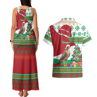 Lebanon Christmas Couples Matching Tank Maxi Dress and Hawaiian Shirt with Falcon, Holiday Tree, and Red Green Snowflake Pattern - Wonder Print Shop