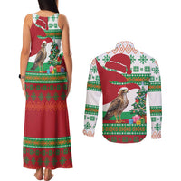 Lebanon Christmas Couples Matching Tank Maxi Dress and Long Sleeve Button Shirt with Falcon, Holiday Tree, and Red Green Snowflake Pattern - Wonder Print Shop