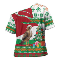 Lebanon Christmas Cross Shoulder Shirt with Falcon, Holiday Tree, and Red Green Snowflake Pattern - Wonder Print Shop